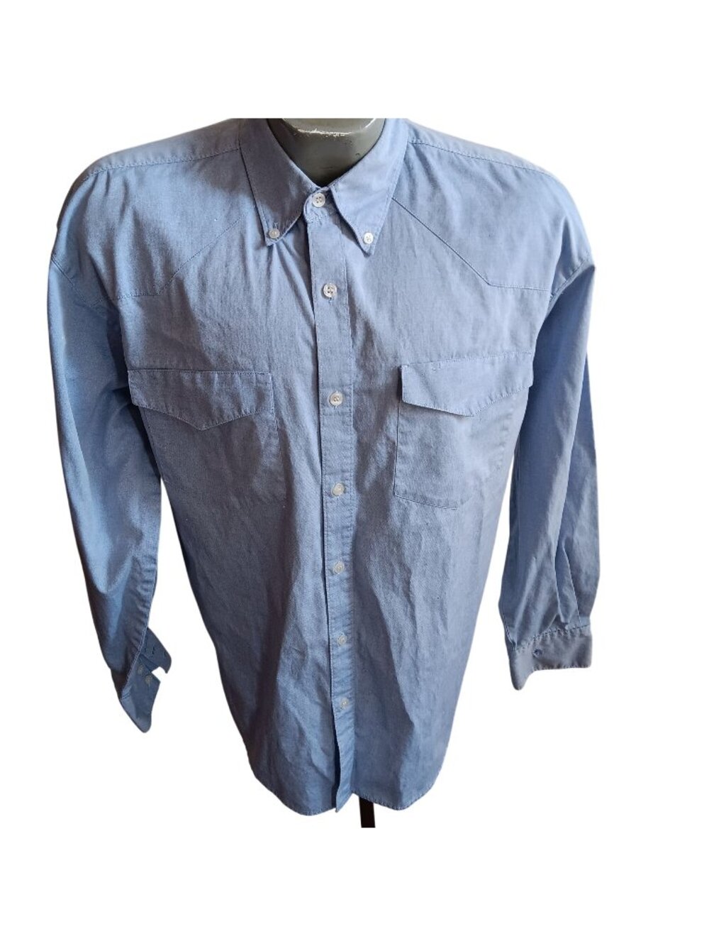 Vintage 1990's Western Vowboy Prep Shirt Medium Chambray Button Down Justin